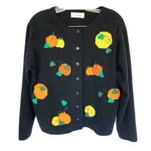 Bechamel Petites Fall Pumpkins Embroidered Designs Black Cardigan Sweater
